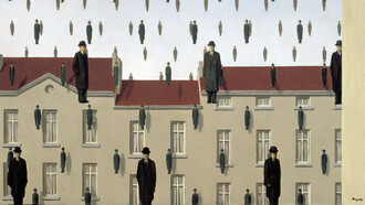 René Magritte, "Golconda", olio su tela, 89,7 x 100,6 cm, 1953. The Menil Collection, Houston. Copyright:
Photothèque R. Magritte /Adagp Images, Paris, / SCALA, Firenze © 2018 C. Herscovici / Artists Rights Society (ARS), New York