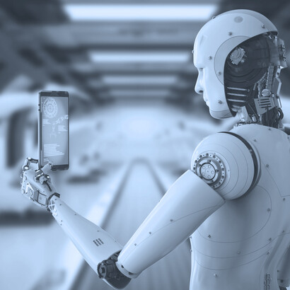 Representación gráfica de un androide con Inteligencia Artificial