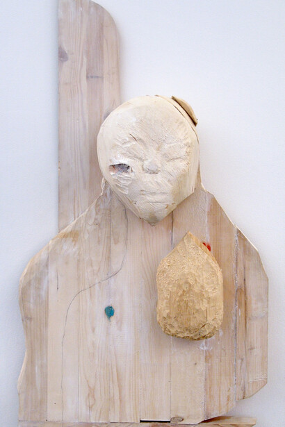 Roza El-Hassan, "Enigma" 2013. Wood and mixed media, 44 x 23 x 11 in. Courtesy the artist and Thomas Erben Gallery, New York.