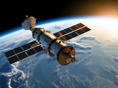 Earth seen from space with a satellite in orbit