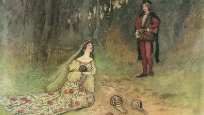 Illustrazione della fiaba "La Palomma" raccolta nel "Lo cunto de li cunti" di Giambattista Basile, illustrazione dal libro edito in lingua inglese "Stories from the Pentamerone", a cura di E. F. Strange, 1911