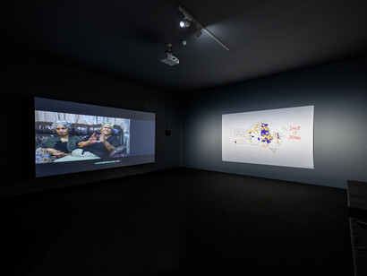 Indractions (2019). Video installation, drawing printed on textile. Duration: 63 minutes. Photo: Markus Johansson