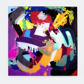 MOSES & TAPS™, Scratchiti XLII, 2019, 2019, Spray paint on museum glass, 50 x 50 cm