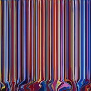 Ian Davenport, Colorfall: Cobalt, Vermilion, Cobalt, 2013, acrylic on stainless steel mounted on aluminum panel, 200 cm x 300 cm.