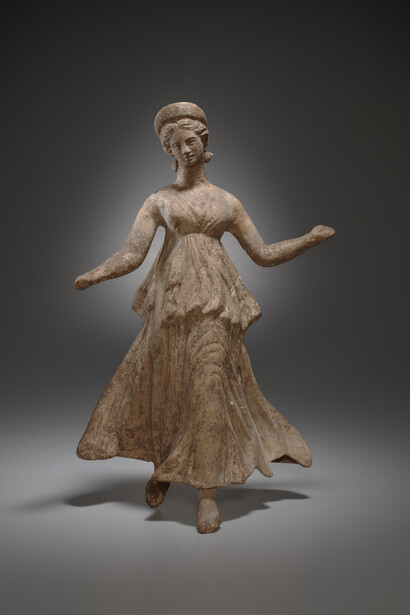 Statuette of a Dancing Woman
2nd century B.C.
terracotta

27.5 x 18.2 x 12.065 cm (10 13/16 x 7 3/16 x 4 3/4 in.)
Gift of Betsy and Klaus Gemming, in memory of her father, Alexander H. Priz, Class of 1925
1998