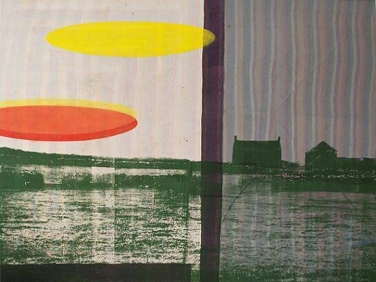 Shezad Dawood, Mên-an-Tol, 2013. Acrylic on vintage textile, 200 x 274 cm. Courtesy Paradise Row, London