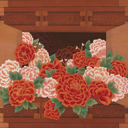 Shin Mi-Kyung, Peonies #2 Hanji (detail), 2022,36 x 39 in. Courtesy of the artist and Kate Oh Gallery