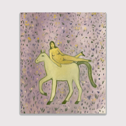 Meghan Borah, Girl and White Horse, 2023. Oil on Canvas, 25h x 21w in. Courtesy of Galleri Urbane