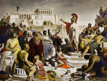 Los ciudadanos de la Grecia clásica se reúnen para tomar las decisiones que afectan a su gobierno