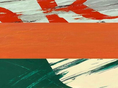 Michael Dweck, Red K Orange, top white blue, white yellow bottom (detail), 46x70. Courtesy of the artist and Heather Gaudio Fine Art
