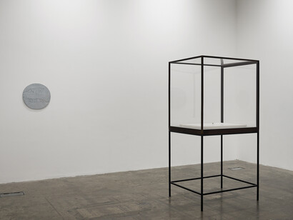 Chris Evans, Clerk of Mind, exhibition view showing New Rules 5, 2011 and A Needle Walks into a Haystack, 2014. Project Arts Centre, Dublin (2014)