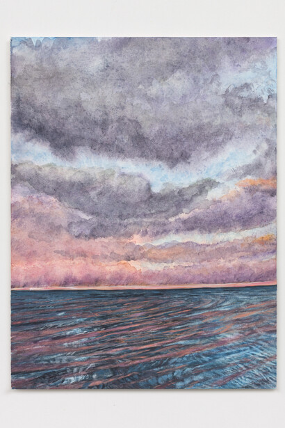 Julia Felsenthal, Pink Sea, watercolor and gouache on paper, 6x8 inches, photo by Stan Narten. Courtesy of the artist and JDJ
