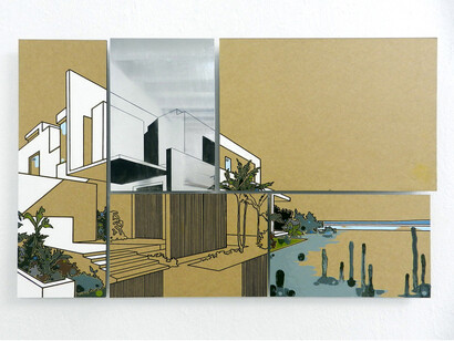Guido Bagini, Technogreen 004, 2014 enamel on cardboard and zinc polished on dibond 51 x 80 cm