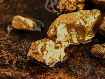 Pepitas de oro en un río