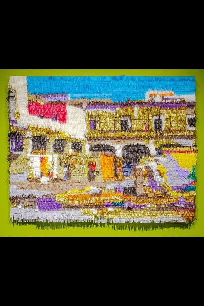 Justin Favela 
Patio del Ex-Convento de San Agustin, 2018 
Tissue paper and glue 30 x 39 x 1 inches 
