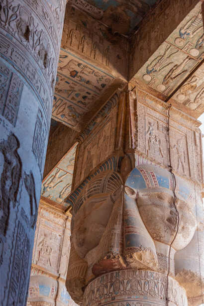 The timeless hieroglyphic architecture in the Dendera Temple in Egypt, symbolizing how institutions communicated legitimacy through visual systems