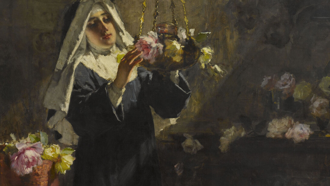 Virgilio Ripari, Il mese di Maria, olio su tela, 118 x 179 cm, Milano, Galleria d'Arte Moderna. Courtesy of Serrone della Villa Reale di Monza