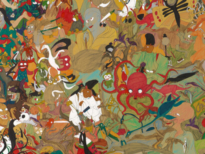 Yuichiro Ukai, Untitled (No. 51) (detail), 2022. Colored pencil, marker, and ink on cardboard; 29 x 32 1/2 in (73.7 x 82.5 cm). Courtesy of Venus Over Manhattan 