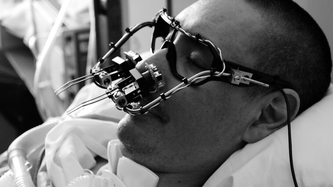 Zach Lieberman (American, b. 1977), James Powderly (American, b. 1976), Evan Roth (American, b. 1978), Chris Sugrue (American, b. 1978), TEMPT1 (American), and Theo Watson (British, b. 1981). EyeWriter. 2009. openFrameworks and custom software, eyeglasses, PlayStation Eye camera, IR pass filter, IR LEDs, battery clip, resistor, zip ties, and metal wire. 7 7/8 x 5 7/8 x 1 15/16″ (20 x 15 x 5 cm). Image by the EyeWriter Team. The Museum of Modern Art, New York. Architecture & Design Purchase Fund, 2011.