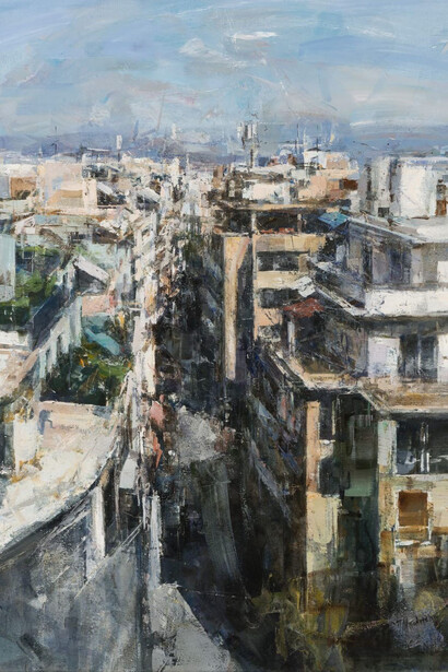 Panagiotis Beldekos, Landscapes of Athens, painting in exhibition. Courtesy of Skoufa Gallery