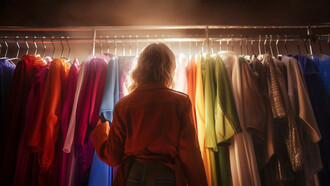 A woman sorting her wardrobe, preparing for the season