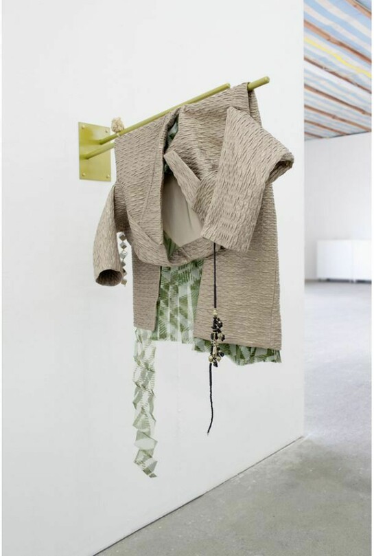 Bas Van der Hurk, Untitled (#dress2), 2012, handmade dress (in collaboration with Sanne Jansen), metal device, vintage necklace, seaweed, 127 x 24 x 72 cm