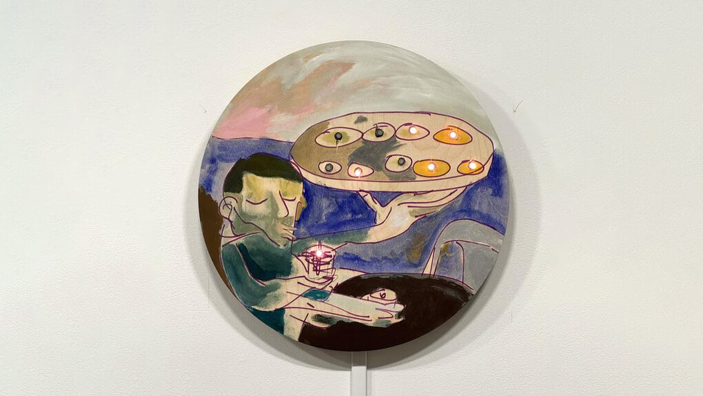 Joey Frank, Binary Clock 6, 2023. Painting, custom hardware, 20”h x 20”w x 2½”d (51½ x 51 x 6½cm). Courtesy of Harkawik Gallery