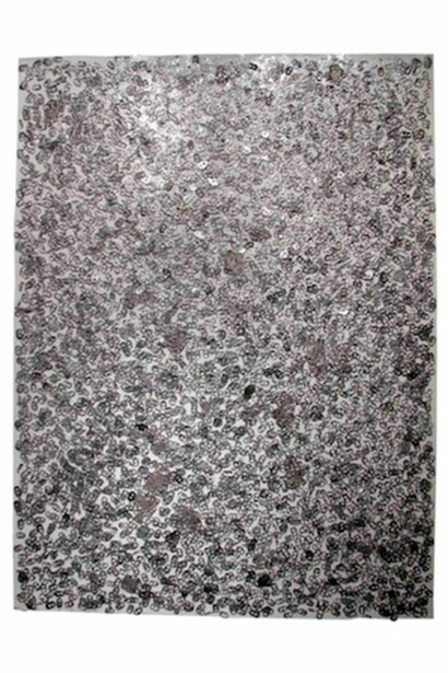 Alice Hope, Untitled, 2014, Distressed and corroded aluminum tabs, resin, 60 x 45 in; 152.4 x 114.3 cm