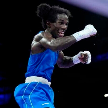 David de Pina, boxeador de Cabo Verde. David venceu os campeonatos africanos em 2022 e qualificou-se para os Jogos Olímpicos de Paris 2024 no último torneio de qualificação