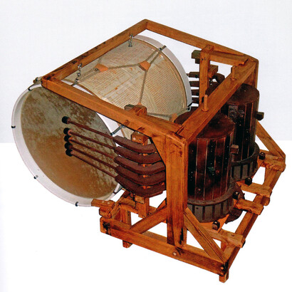 Modello interattivo del tamburo automatico, dai progetti di Leonardo contenuti nel Codice Atlantico