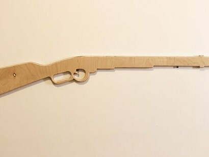 Mac Pierce, Real Toys for Real Boys (detail), Plywood, Edition of 6, 44 x 8 x 1", 2024. Courtesy of the artist and Bert Green Fine Art