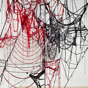 Sheila Pepe, Common Sense II, 2010. Crocheted baby and worsted weight yarns, rope, and community participation. Installation view, Hand + Made: The Performative Impulse in Art & Craft, Contemporary Art Museum Houston, Texas.
