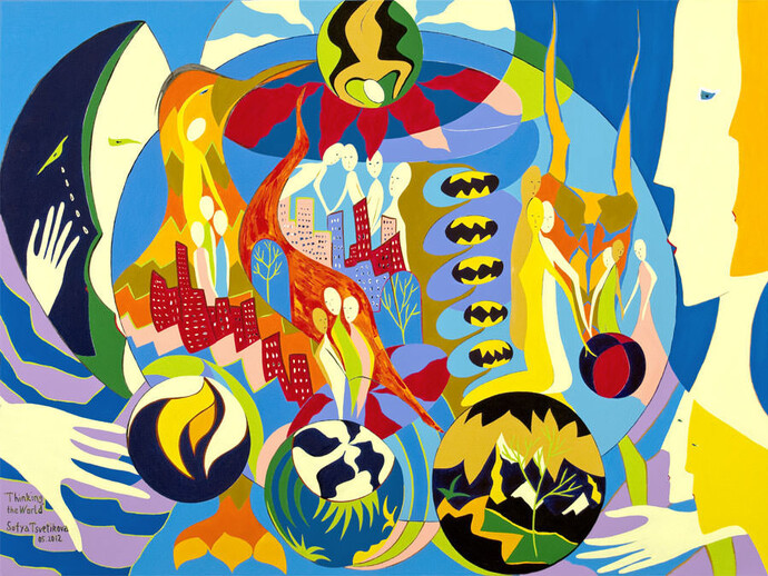 Sofya Tsetikova, Thinking the World, Acrylic on Canvas, 30" x 40", Courtesy of Agora Gallery