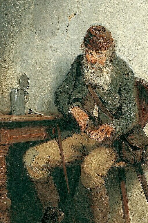 "El último centavo", óleo sobre madera, 
Hugo Kauffmann, 1874