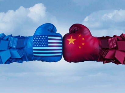 America and China battling out for global supremacy with boxing gloves