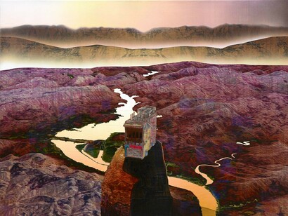 Gordon Cheung, Living Mountain, 2015, Signed, titled, dated verso, Financial newspaper, acrylic, pumice and sand on canvas and sail cloth, 150 x 200 cm, courtesy Edel Assanti, copyright Gordon Cheung