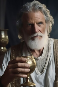 An AI-generated image comes to life, depicting Socrates in animated form, gracefully holding a wine glass