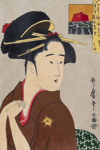 Richard Carter, Geisha with Bunker, after Utamaro, 2024. Courtesy of Hexton Gallery
