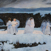 Edoardo Berta, Funerale bianco (White funeral), 1900–1902. Sentiment and observation. Art in Ticino 1850-1950, exhibition painting. Courtesy of MASI Lugano