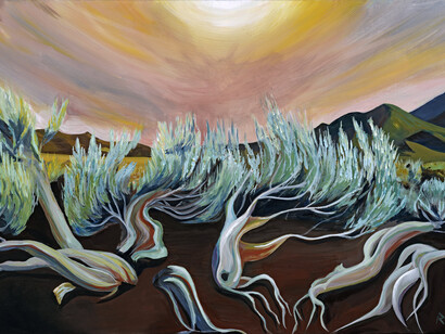 JR Rapier, Firedance, Acrylic on Canvas, 36" x 48", Courtesy of Agora Gallery