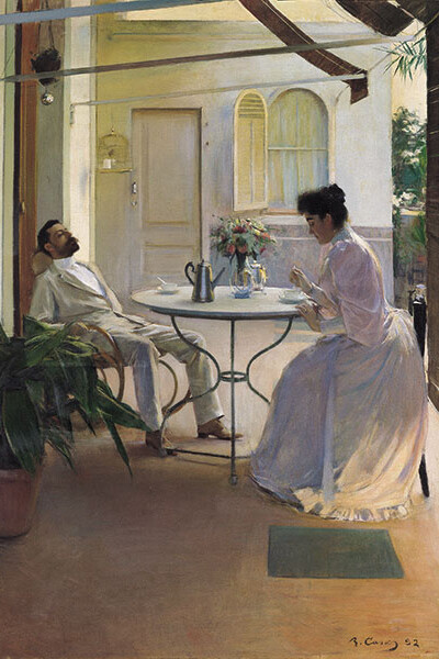 Ramon Casas, Scena domestica all’aria aperta, 1892, Olio su tela, 161 x 121 cm, Colección Carmen Thyssen-Bornemisza