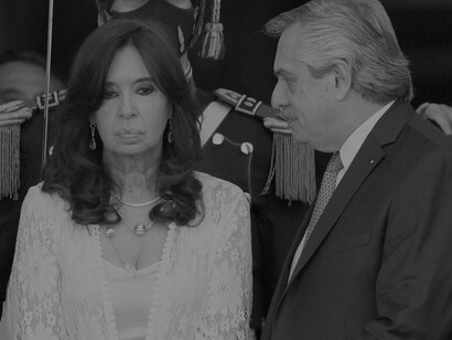 Argentina's President Alberto Fernandez looks at Vice President (previous President, who had many corruption scandals during her time) Cristina Kirchner