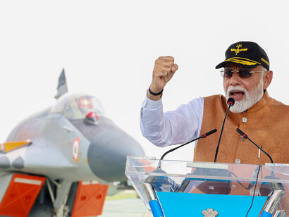 Prime Minister Narendra Modi meets with Air Warriors and military personnel at Adampur Air Force Base after the successful execution of Operation Sindoor