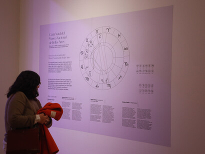 Adriana Bustos, Código natal los orígenes cósmicos del Museo, vista de exhibición. Cortesía del Museo Nacional de Bellas Artes
