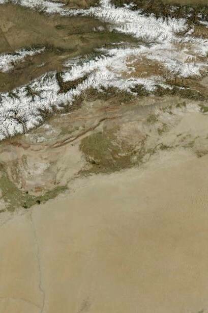 Satellite view of Tarim Basin, Xinjiang, China