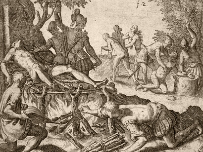 Théodore de Bry; ilustración de la «Brevísima relación de la destrucción de las Indias» de Bartolomé de Las Casas, ed. 1614