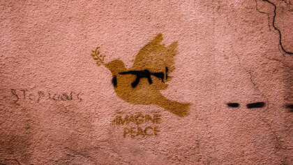 Stop war-Imagine peace, drawing on the wall in Tbilisi, Georgia