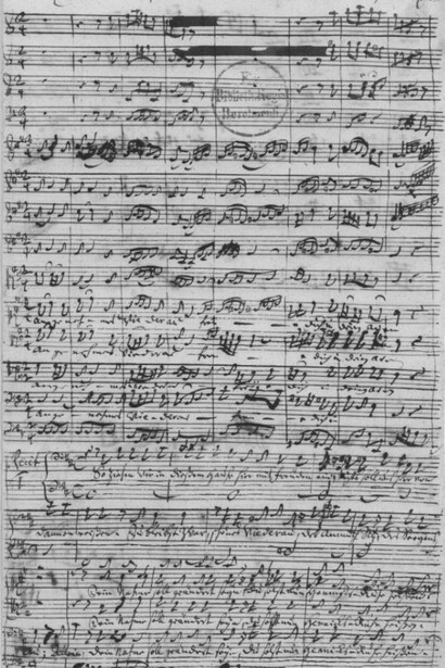Johann Sebastian Bach, primera página de la partitura autógrafa "Angenehmes Wiederau"