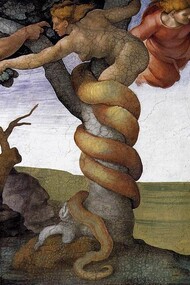 Pintura de Michelângelo retrata a expulsão do paraíso, na Capela Sistina, Vaticano. A interação entre o cristianismo e as culturas indígenas resultou na construção de uma nova mentalidade coletiva, onde a noção de pecado e o dualismo bem/mal desempenharam papeis centrais