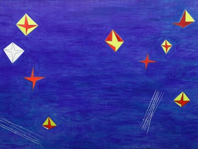 Nicola De Maria, Testa Orfica II, 1990, pigmento e resina su tela, 300x400 cm, courtesy Cortesi Gallery London – Lugano.